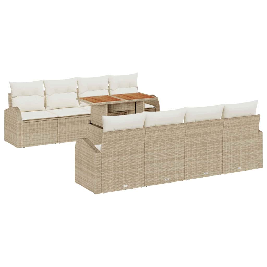 Garten-Sofa-Set mit Speicher 9 pcs Beige Poly Rattan
